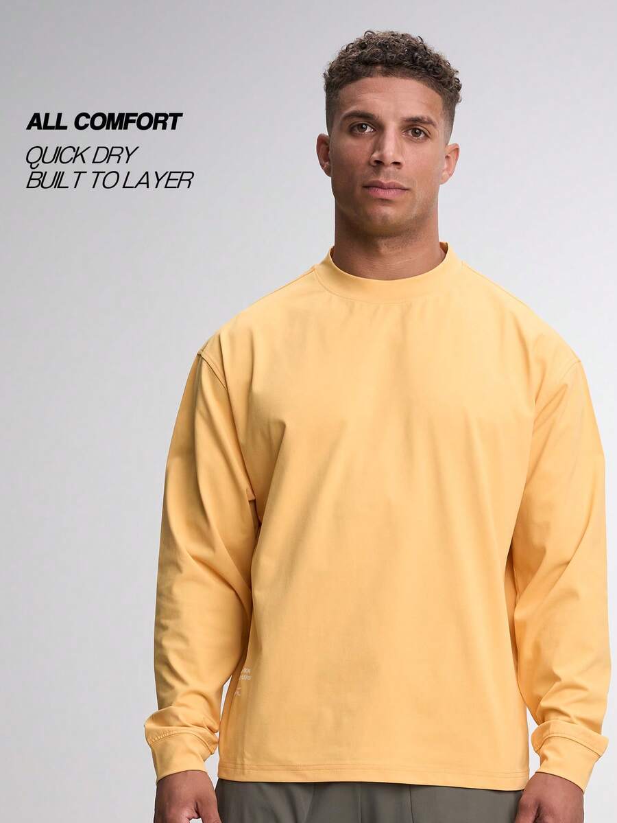 Camiseta de manga larga de unicolor casual para hombre - Amarillo - Ver 1