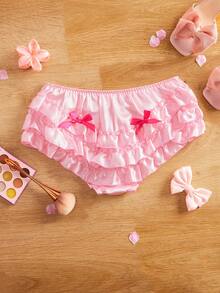 Pink Satin Taffeta Bow Ruffle Cake Skirt Cute & Sweet Panties, Teenage Girls Underwear - Pink - View 2