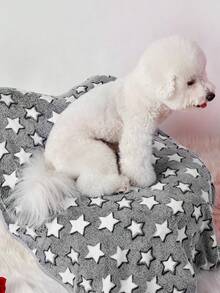 PETSIN 1pc Gray Background White Star Print Cute Pattern Warm Pet Blanket, Suitable For Cat & Dog - Grey - View 4
