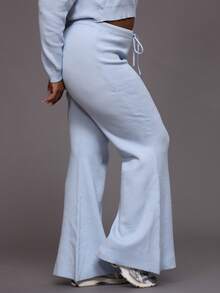 MUSERA 弹力针织修身喇叭裤，系带腰身，日常休闲可爱舒适，适合晚宴派对等场合，尽显优雅气质。 - 藍色 - 查看 3