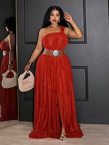 Slaydiva 2025 Spring, Summer, Autumn, Winter New Music Festival, Easter, Western, Nomadic Style Birthday Party, Casual, Leisure, Cruise Travel, Beach, Sunbathing Viral Sensation Rust Red High Slit Western Chiffon Maxi Dress, Sexy Elegant Plus Size Dress