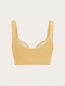 Easithlete 2件装纯色吊带时尚运动文胸上衣，内置胸罩，无钢圈，深V领，露脐短款上衣，内置胸罩，肩带，方领，双面隐形文胸 - 彩色 - 查看 6