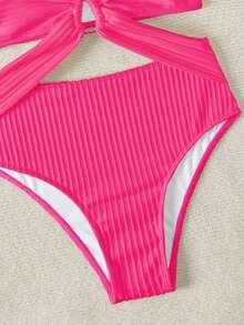 Swim Chiccia Bộ bikini crop top hở lưng gợi cảm, cổ chữ V sâu, phối vòng tròn màu đỏ hồng và bạc, kiểu dáng quyến rũ, thích hợp cho mùa Xuân/Hè 2026. - Màu Hồng Tươi - Xem 7