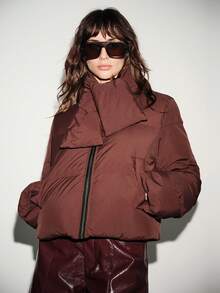 Lumivelle Women's Burgundy Wrap Scarf & Short Down Jacket, Warm For Winter