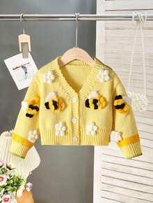 SHEIN 这款女宝宝休闲时尚可爱毛衣，以黄色为主色调，饰有花朵和蜜蜂图案，采用针织长袖设计，柔软舒适，适合日常穿着、户外活动、旅行度假、居家休闲以及在育儿室等各种场合。尤其适合秋冬季节、圣诞节、开学季以及宝宝的日常穿着。 - 黃色 - 查看 13