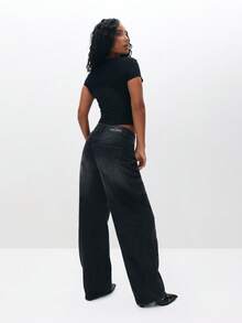 BABYPHAT 插肩袖图案 T 恤，带有脚本印花徽标短袖短款上衣，适合夏季休闲穿着 - 黑色 - 查看 7