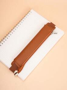 1 pieza Estuche de bolígrafo de cuaderno de PU con banda ajustable, bolsa con cremallera y elástica para bolígrafos, estuche para cuadernos, diarios, planificadores y libros, funda de unicolor para cuaderno de bolígrafo, portabolígrafos, regreso a la escuela (varios colores disponibles)