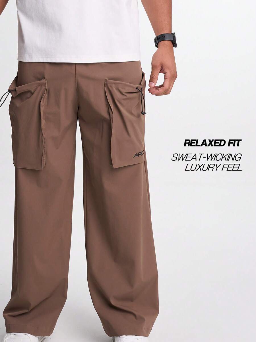 Men's Drawstring Waist Loose Fit Jogger Pants - Coffee Brown - View 1