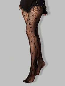 ROMWE Goth Spider Web Pattern Mesh Tights, Halloween - Dark Black - View 2