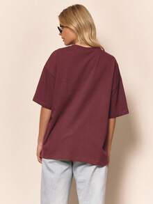 MUSERA Áo phông in hình cỡ lớn, dễ thương, cá tính, thoải mái, thường ngày, sạch sẽ, phong cách đồng quê, cổ điển, màu caramel, thanh lịch, thích hợp cho kỳ nghỉ xuân, hè. - Màu Đỏ Sâu - Xem 4