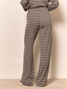 MUSERA 阔腿条纹系带腰裤 可爱酷女孩舒适日常干净女孩休闲田园风复古奶油糖色裤子家居运动裤慢跑裤春夏 - 彩色 - 查看 4