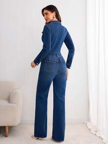 Elenzga Women's Casual Street Style Zipper Denim Jumpsuit