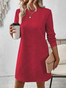 EMERY ROSE Lässiges einfarbiges Langarmkleid, Herbst