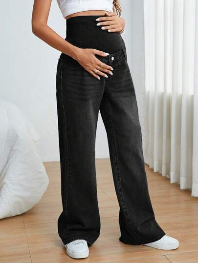 SHEIN Thai sản quần ống rộng Quần jean