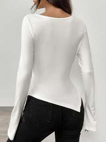 Airlisse Asymmetric Hem Asymmetrical Neck Knit T-Shirt Fall Cloth For Women - White - View 3