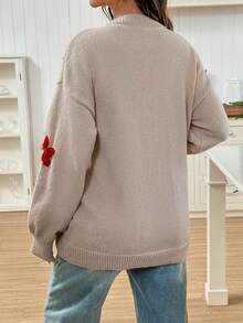 SHEIN Maternity Colorful Floral Pattern Round Neck Long Sleeve Sweater - Camel - View 2
