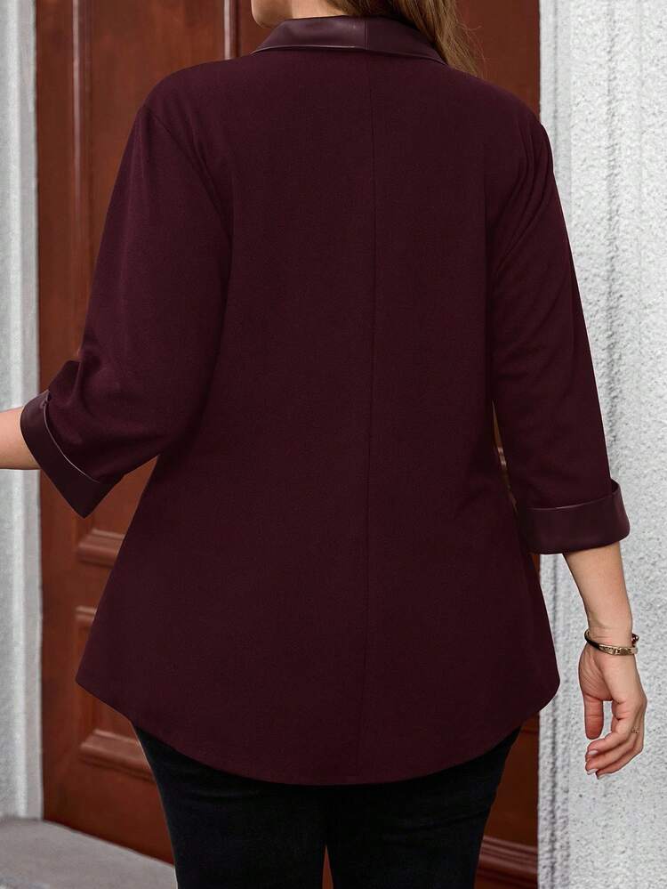 Plus Size Women Spring/Autumn New OL Minimalist Personalized Blazer Jacket With Faux Leather Trim/Winter,New Year Clothes