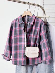 SHEIN 女童休闲时尚户外百搭格子长袖衬衫