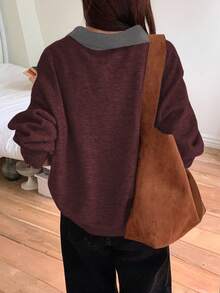 DAZY Women's Contrast Color Korean Style Casual Sweater, Autumn/Winter - Red Violet - View 2