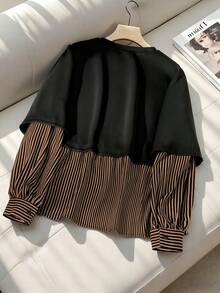 GlowEve Sweat-shirt-shirt décontracté pour femmes avec poche, col rond, imprimé floral et patchwork à rayures - Multicolore - Voir 3