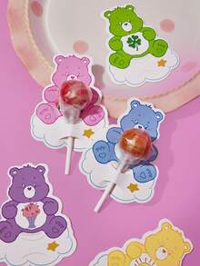 SHEIN X Care Bears 50 Pcs Cute Cartoon Character Pattern Lollipop Decoration Card, Birthday Party Family Holiday Party Decoration Supplies, Birthday Gifts Candy Decoration Supplies, Party Gifts - 彩色 - 查看 2