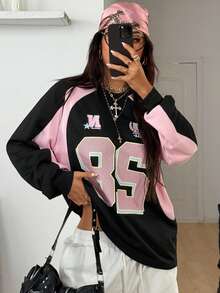 Coolane 女士秋冬街头运动休闲图案撞色长袖卫衣 - 彩色 - 查看 3