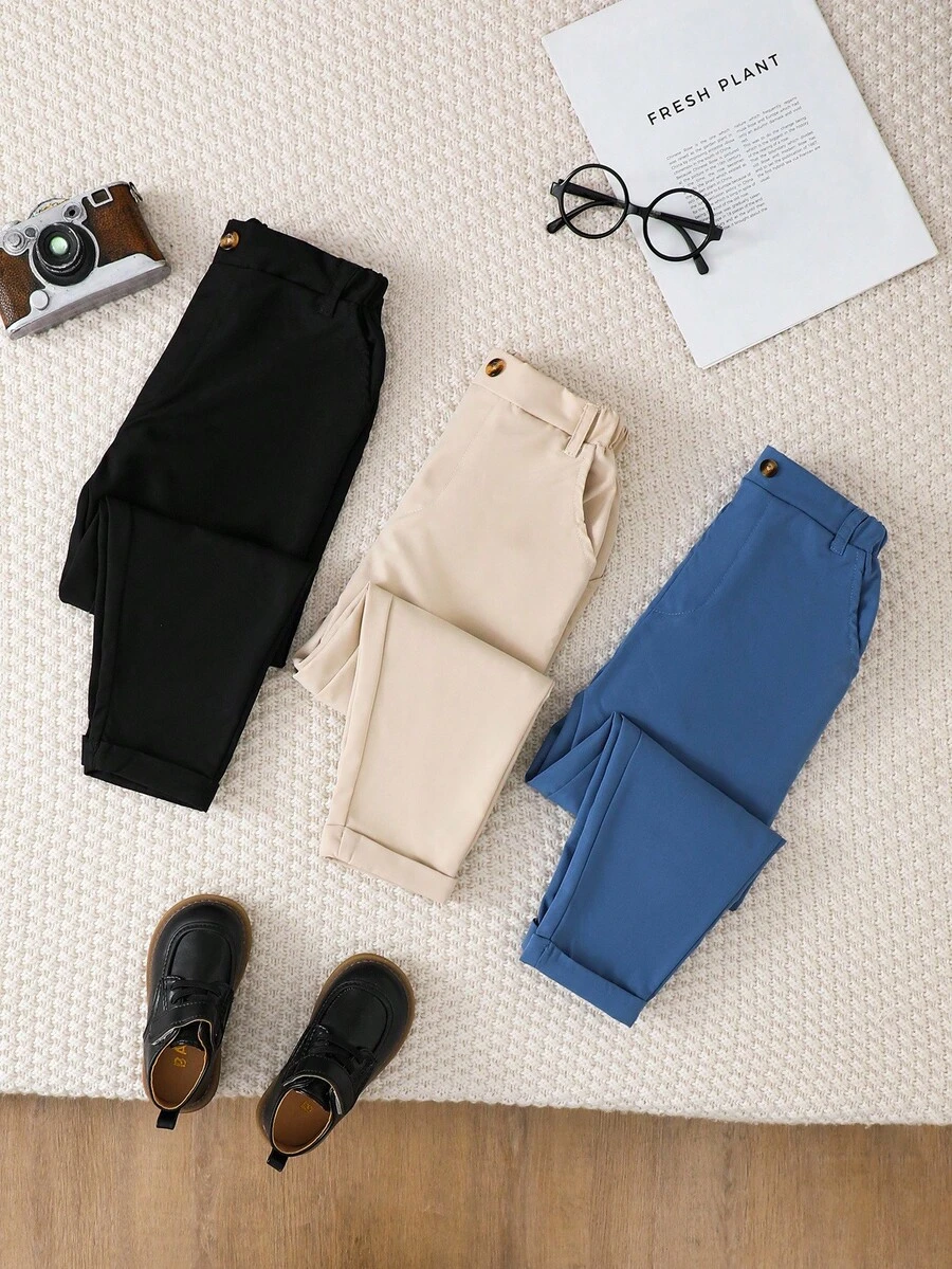 SHEIN Explorewe 3 件装年轻男孩休闲简约西装裤,适合日常休闲和户外场合 - 彩色 - 查看 1