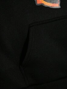 青少年男孩黑色卡通印花卫衣和裤子套装，休闲学院风，舒适时尚，百搭，面料柔软，适合日常穿着、上学、郊游、户外活动、秋冬季 - 黑色 - 查看 9