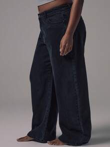 MUSERA Quần jeans denim dáng rộng cạp trung bình, màu đen, chi tiết cúc bạc, thích hợp mặc đi chơi tối, đi làm, hẹn hò. Phong cách denim cơ bản. - màu đen - Xem 5