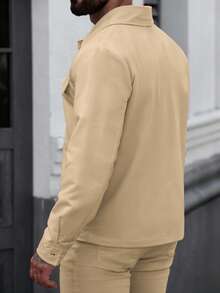Manfinity CasualCool Veste à manches longues avec boutons devant, couleur unie, pour hommes. Idéale pour les sorties décontractées, les week-ends, les activités de plein air, les voyages, les environnements de travail décontractés ou les occasions semi-formelles. Cadeau pour petit ami/mari, cadeau d'anniversaire, Noël, printemps/automne, automne/hiver - Kaki - Voir 2