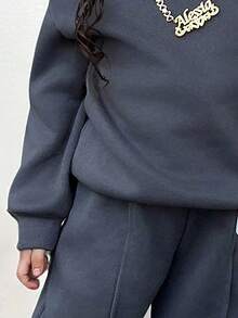 SHEIN 2pcs Young Girl Solid Color Knit Casual Sweatshirt And Leggings Set,Young Girl  Knitted Solid Loose Butterfly Sleeve Sweatshirt & Wide Leg Sweats 2-Piece Set Girls Sweatsuit Set Two Piece Pants Set Kids Flare Pants Set Kids Kids Sweatsuit Toddler Sweatsuit Fall Winter