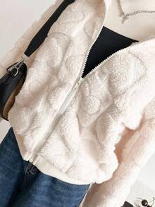 Sparklyn 少女夹克，针织毛绒心形图案休闲时尚夹克，双面羊毛提花面料，连帽拉链夹克，适合秋冬返校季，休闲、优雅、甜美、日常、学校、旅行、度假、圣诞节