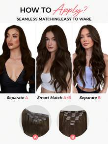 SMART&MATCH Clip In Hair Extensions Real Human Hair, Remy Human Hair Extensions Clip Ins For Women, Natural Human Hair, 14-20 Inch 2 Packs (4pcs+7pcs) - S2 - View 6