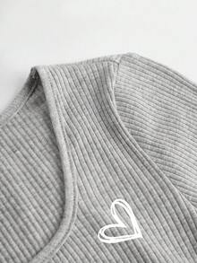 SHEIN 青少年女孩休闲街头风格褶皱 U 领长袖罗纹针织修身 T 恤和褶皱阔腿运动裤套装，适合居家、户外、学校，灰色 - 灰色 - 查看 4