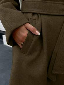 Xyvia 秋冬女装休闲高领纽扣腰带中长款毛呢大衣，老钱风女装/女士办公装/外出装，女士秋装 - 軍綠色 - 查看 8