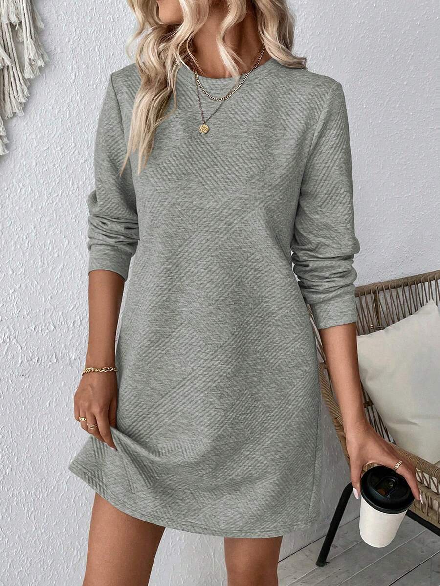 SHEIN LUNE Casual Solid Color Long Sleeve Dress, Autumn - Grey - View 1