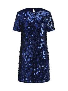 Ellevyn 彩色亮片派对礼服，直筒短袖迷你女式连衣裙