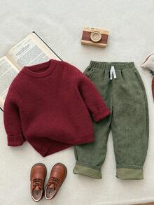 Blossori Young Girls' French Elegant Loose Pullover Sweater - Burgundy - View 3