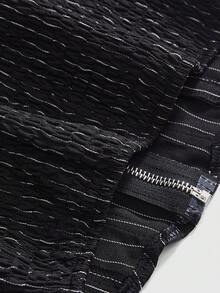 ROMWE Goth 哥德式朋克條紋PU皮革拼接開衩女士背心上衣 - 黑色 - 查看 4