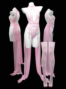 Spicy Aura 4pcs Sexy Lace Patchwork Lingerie Set - Pink - View 6