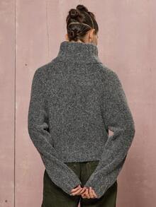 COUREZ 粗针织双拉链套头衫 / Y2K 冬季女装外出上衣新年冬季上衣毛衣女冬季外套 - 灰色 - 查看 3