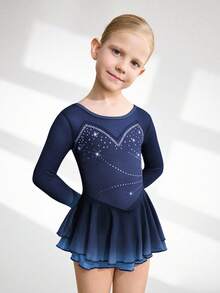 Vestido de patinaje artístico para niñas, con degradado azul ombre, decorado con brillantes de strass, de malla de seda elástica para competición de patinaje sobre hielo - Multicolor - Ver 4