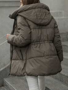 Aveloria Modichic 时尚休闲可调节腰部绗缝中长款连帽加厚棉服外套女士冬季服装