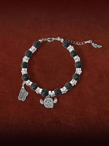 HARRY POTTER X SHEIN Minimalist Bracelet - Hedwig Midnight Flight Black Bead Design - Silver - View 1