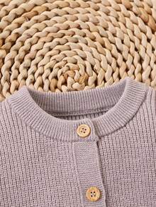 SHEIN Vintaside Kids Baby Girls Floral Lace Trim Cardigan Sweater & Knit Pants 2-Piece Set, Fashion Cute Outfit, Soft & Comfortable, Suitable For Spring, Autumn, Winter, Daily Wear, Outings, Travel, Vacation, Home, Daycare, Baby Girl Play Autumn And Winter Two Pieces Suit Cozy Pixies Baby Girl Set Baby Girl Knitted Outfits Baby Girl Warm Sets Light Purple Outfits For Babies