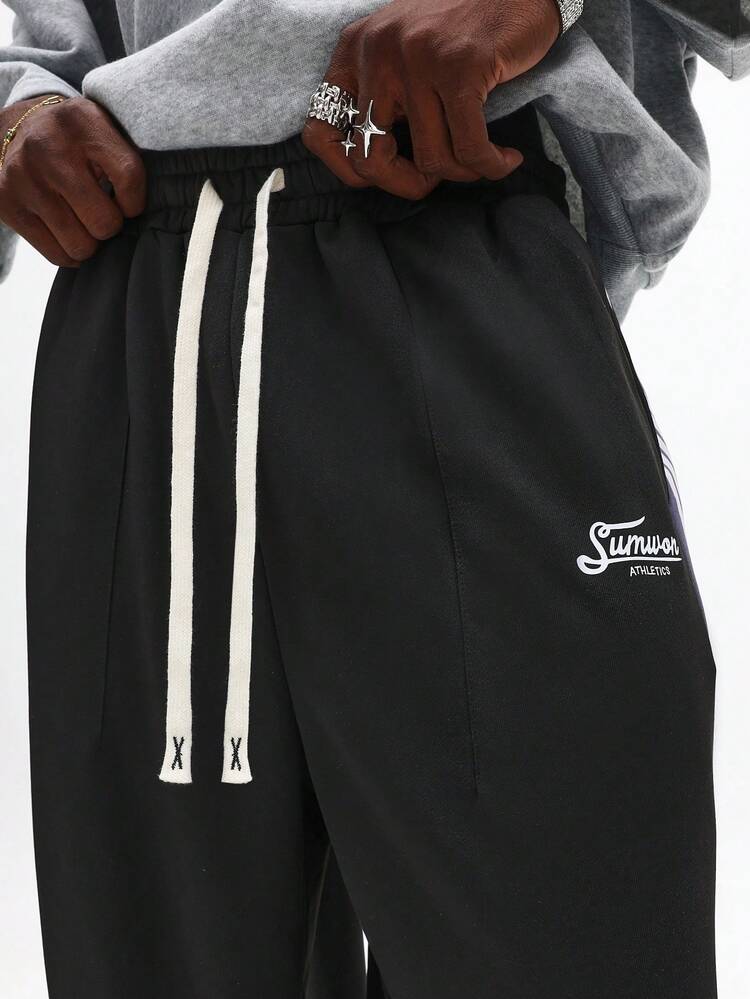 Wide Leg Sweatpants With Side Stripe Panel
