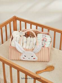 婴儿必备用品，粉色兔耳朵造型婴儿收纳篮，适用于存放尿布、婴儿礼物、婴儿洗衣篮 - 彩色 - 查看 2