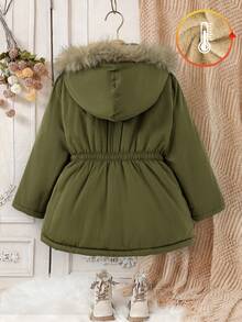 Elladie kids Áo khoác parka có mũ trùm đầu, thắt eo, đệm ngực cho bé gái - xanh quân đội - Xem 2