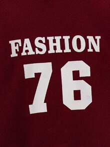 SHEIN 2 件套男婴字母条纹印花连帽卫衣夹克和字母印花抽绳裤套装 - 酒紅色 - 查看 6