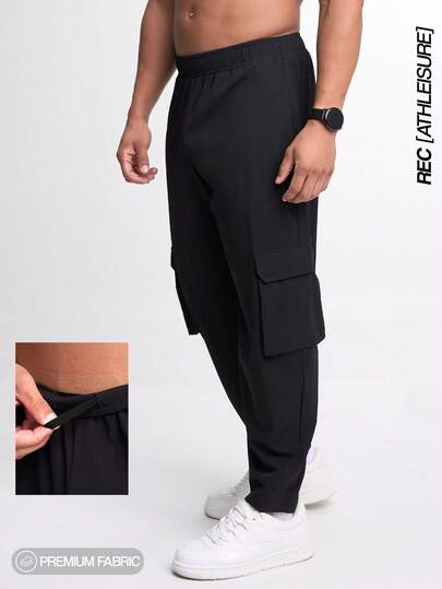 بنطلون رجالي بخصر مطاطي وجيوب وساق واسعة فضفاضة، خريف